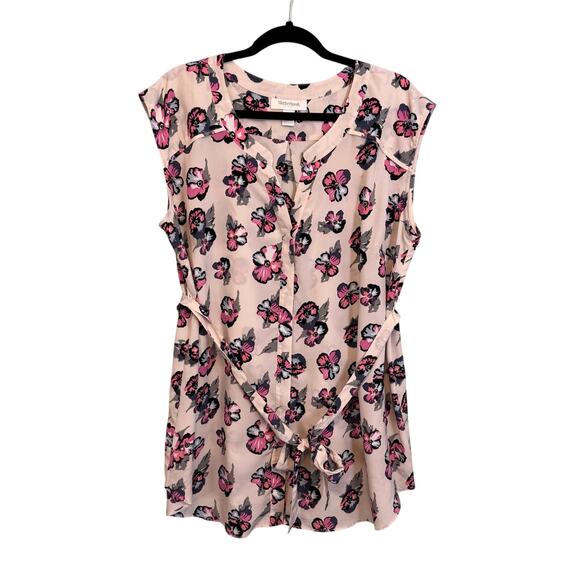 Motherhood Maternity Top Womens XL Light Pink Floral Button Up Sleeveless Blouse - Picture 1 of 8